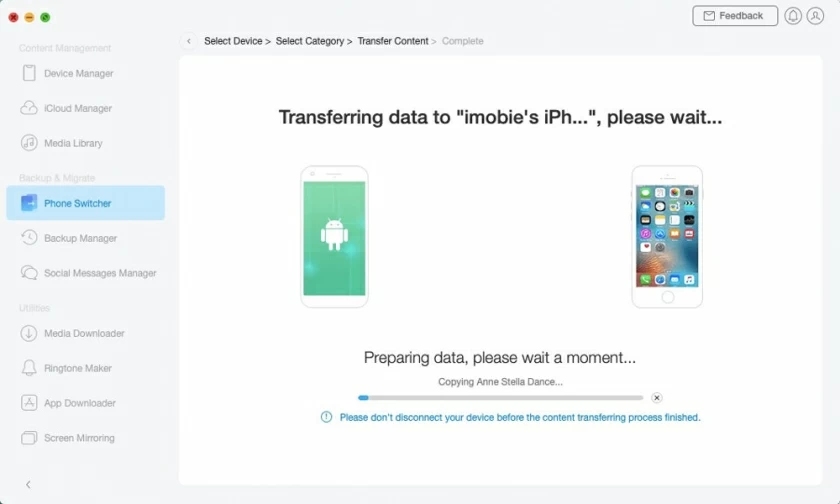 transfer data from android to iphone4